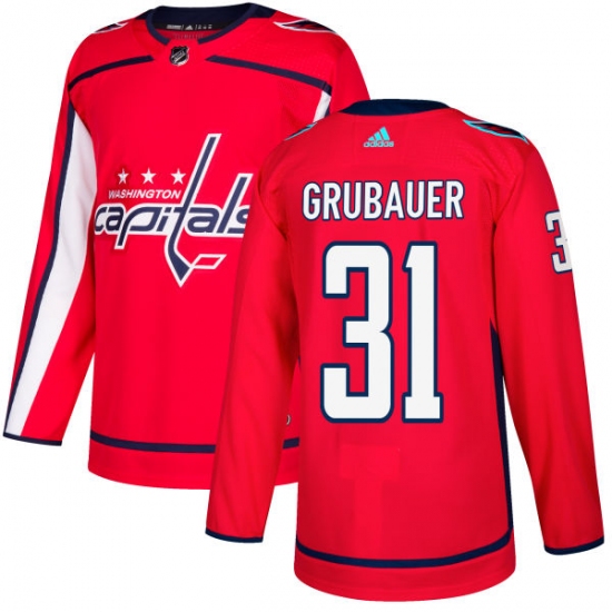 Men's Adidas Washington Capitals 31 Philipp Grubauer Authentic Red Home NHL Jersey
