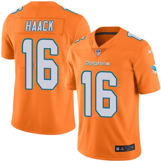 Men's Nike Miami Dolphins 16 Matt Haack Limited Orange Rush Vapor Untouchable NFL Jersey