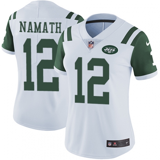 Women's Nike New York Jets 12 Joe Namath White Vapor Untouchable Limited Player NFL Jersey
