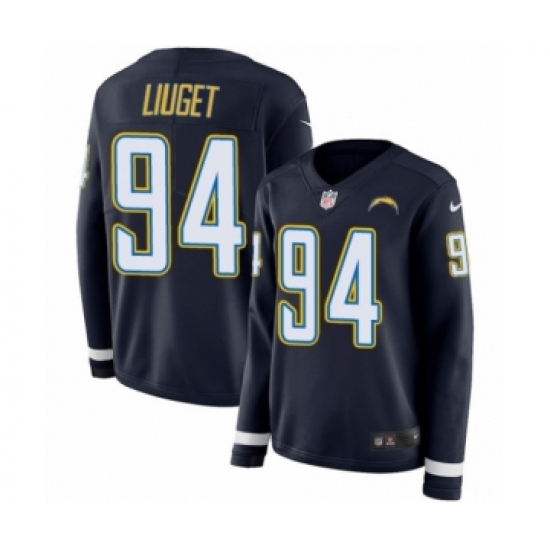 Women's Nike Los Angeles Chargers 94 Corey Liuget Limited Navy Blue Therma Long Sleeve NFL Jersey