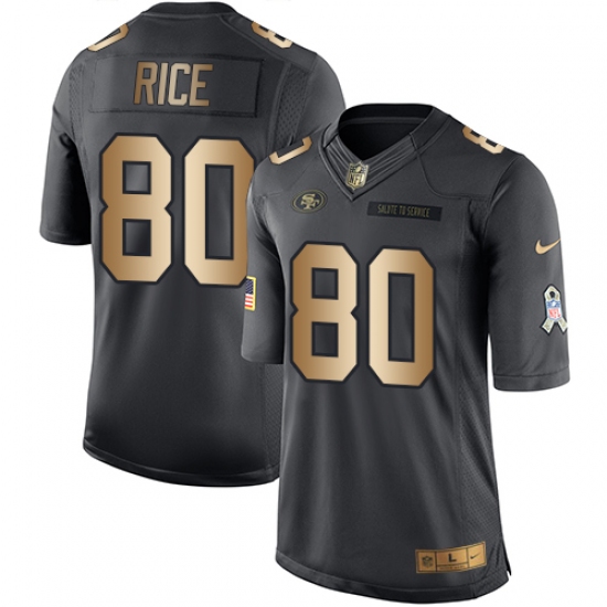 Men's Nike San Francisco 49ers 80 Jerry Rice Limited Black/Gold Salute to Service NFL Jersey