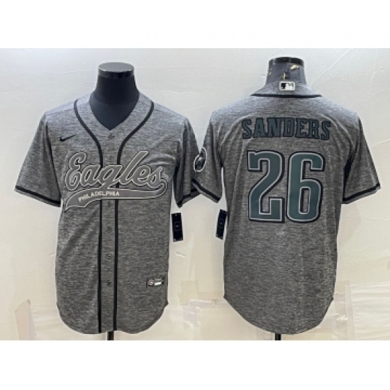 Men's Philadelphia Eagles 26 Miles Sanders Grey Gridiron With Patch Cool Base Stitched Baseball Jersey