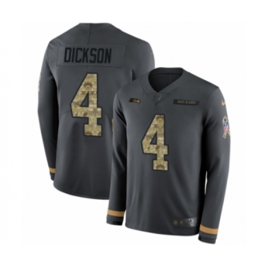 Youth Nike Seattle Seahawks 4 Michael Dickson Limited Black Salute to Service Therma Long Sleeve NFL Jersey