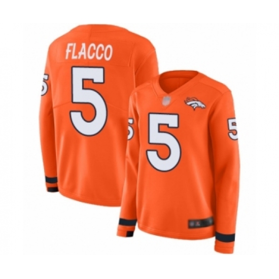 Women's Denver Broncos 5 Joe Flacco Limited Orange Therma Long Sleeve Football Jersey