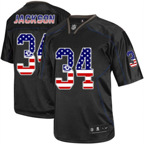 Men's Nike Oakland Raiders 34 Bo Jackson Elite Black USA Flag Fashion NFL Jersey