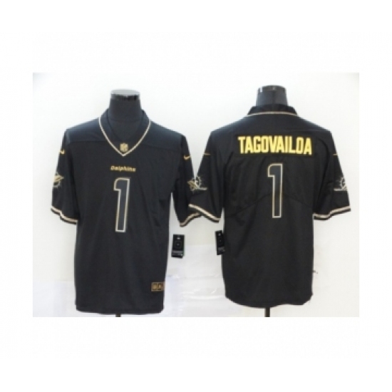 Men's Miami Dolphins 1 Tua Tagovailoa 2020 Limited Black Golden Edition Football Jersey