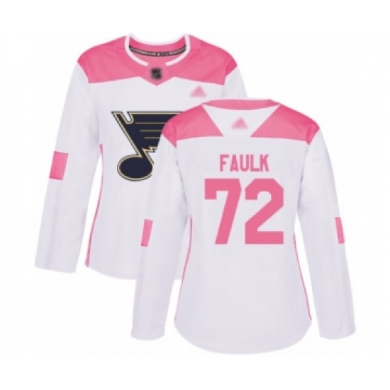 Women's St. Louis Blues 72 Justin Faulk Authentic White Pink Fashion Hockey Jersey