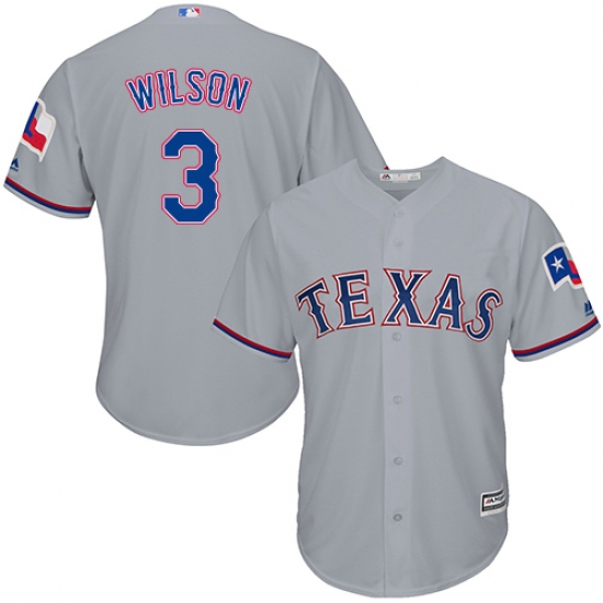 Men's Majestic Texas Rangers 3 Russell Wilson Replica Grey Road Cool Base MLB Jersey