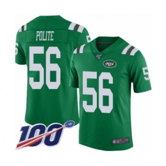 Men's New York Jets 56 Jachai Polite Limited Green Rush Vapor Untouchable 100th Season Football Jersey