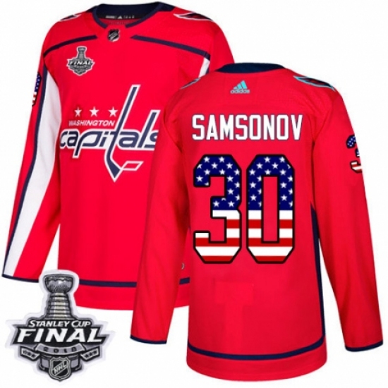 Men's Adidas Washington Capitals 30 Ilya Samsonov Authentic Red USA Flag Fashion 2018 Stanley Cup Final NHL Jersey