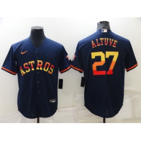 Men's Houston Astros 27 Jose Altuve Navy Blue Rainbow Stitched MLB Cool Base Nike Jersey