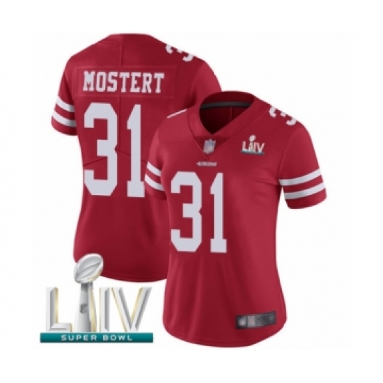 Women's San Francisco 49ers 31 Raheem Mostert Red Team Color Vapor Untouchable Limited Player Super Bowl LIV Bound Football Jersey