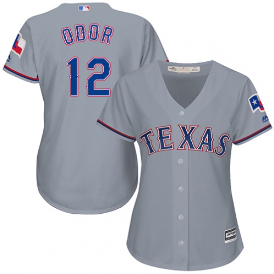 Women's Majestic Texas Rangers 12 Rougned Odor Replica Grey Road Cool Base MLB Jersey