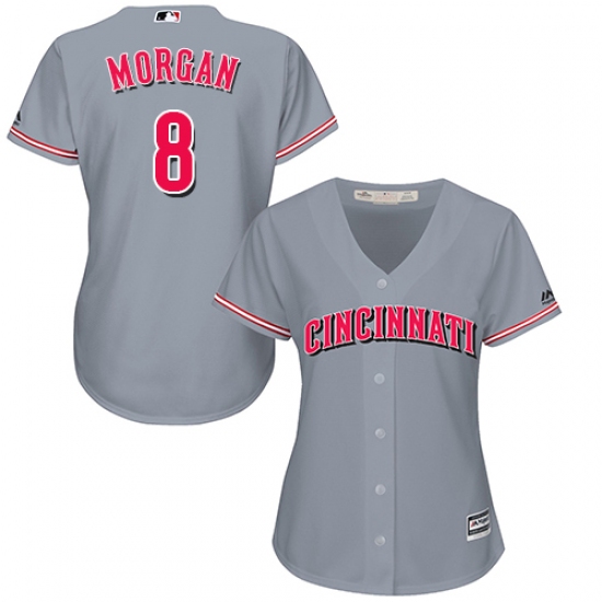 Women's Majestic Cincinnati Reds 8 Joe Morgan Authentic Grey Road Cool Base MLB Jersey