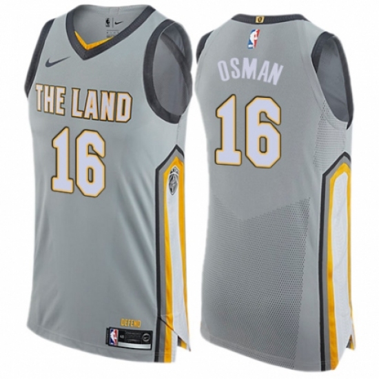 Men's Nike Cleveland Cavaliers 16 Cedi Osman Authentic Gray NBA Jersey - City Edition
