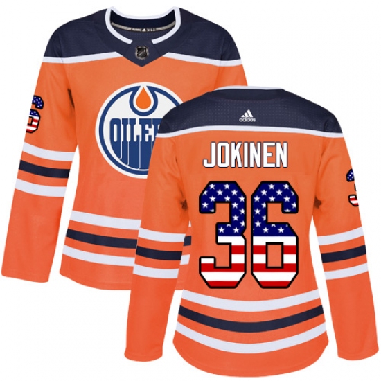 Women's Adidas Edmonton Oilers 36 Jussi Jokinen Authentic Orange USA Flag Fashion NHL Jersey