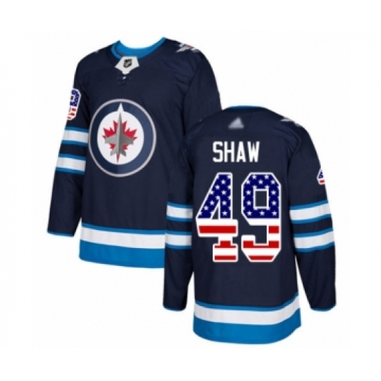 Men's Winnipeg Jets 49 Logan Shaw Authentic Navy Blue USA Flag Fashion Hockey Jersey