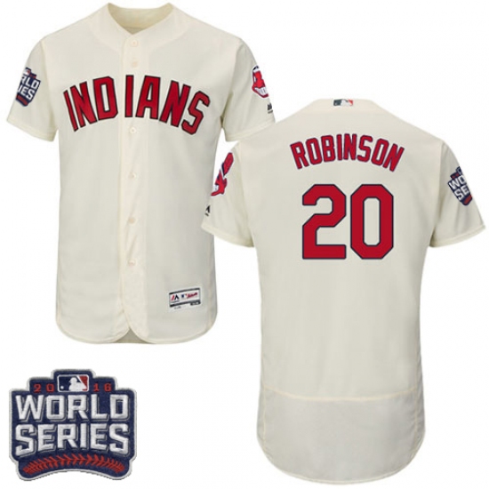 Men's Majestic Cleveland Indians 20 Eddie Robinson Cream 2016 World Series Bound Flexbase Authentic Collection MLB Jersey