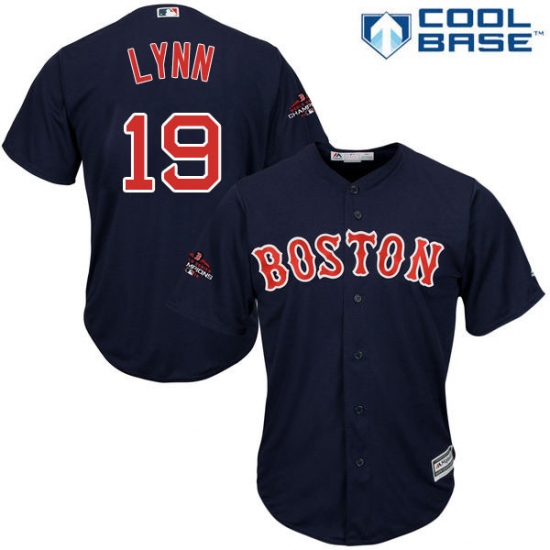 Youth Majestic Boston Red Sox 19 Fred Lynn Authentic Navy Blue Alternate Road Cool Base 2018 World Series Champions MLB Jersey