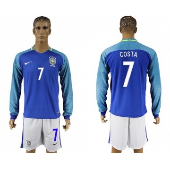 Brazil 7 Costa Away Long Sleeves Soccer Country Jersey