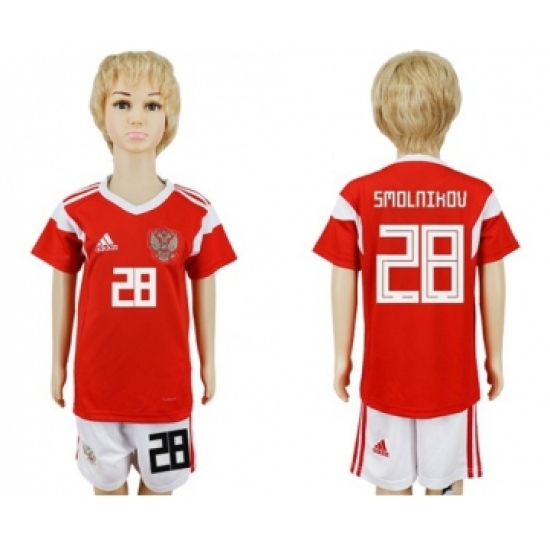 Russia 28 Smolnikov Home Kid Soccer Country Jersey