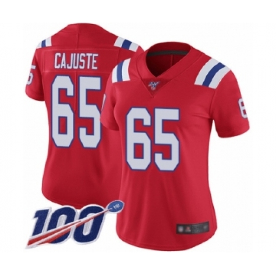Women's New England Patriots 65 Yodny Cajuste Red Alternate Vapor Untouchable Limited Player 100th Season Football Jersey