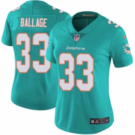 Women's Nike Miami Dolphins 33 Kalen Ballage Aqua Green Team Color Vapor Untouchable Elite Player NFL Jersey