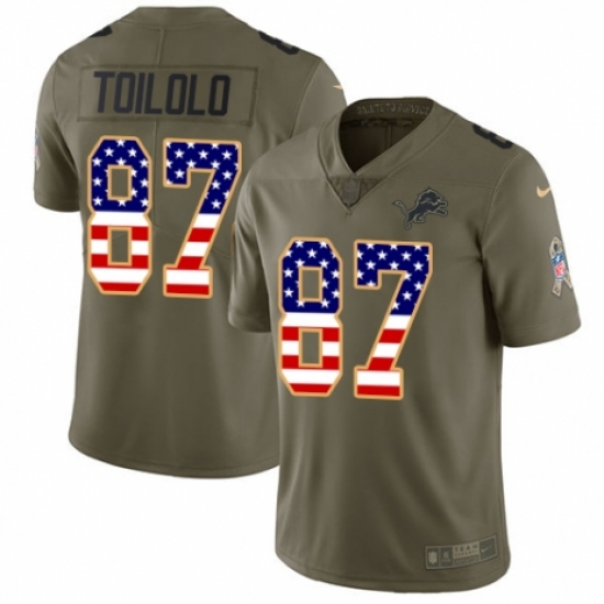 Men's Nike Detroit Lions 87 Levine Toilolo Limited Olive/USA Flag Salute to Service NFL Jersey