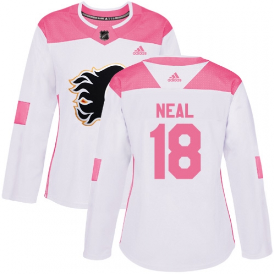 Women's Adidas Calgary Flames 18 James Neal White Pink Authentic Fashion Stitched NHL Jersey