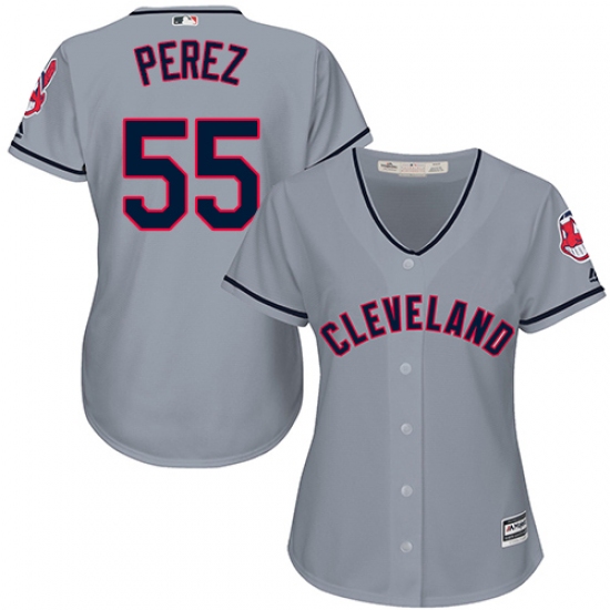 Women's Majestic Cleveland Indians 55 Roberto Perez Replica Grey Road Cool Base MLB Jersey