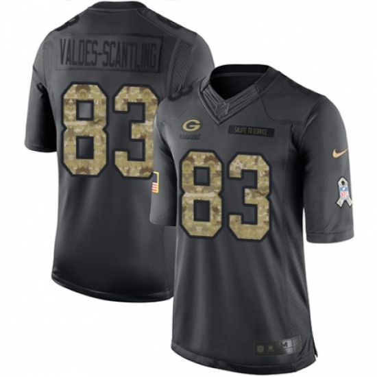 Youth Nike Green Bay Packers 83 Marquez Valdes-Scantling Limited Black 2016 Salute to Service NFL Jersey