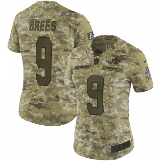 Women's Nike New Orleans Saints 9 Drew Brees Limited Camo 2018 Salute to Service NFL Jerseysey