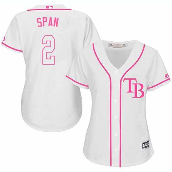 Women's Majestic Tampa Bay Rays 2 Denard Span Replica White Fashion Cool Base MLB Jersey