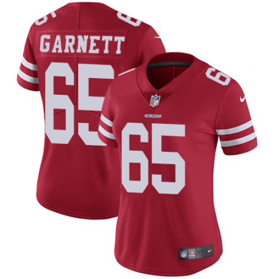 Women's Nike San Francisco 49ers 65 Joshua Garnett Elite Red Team Color NFL Jersey