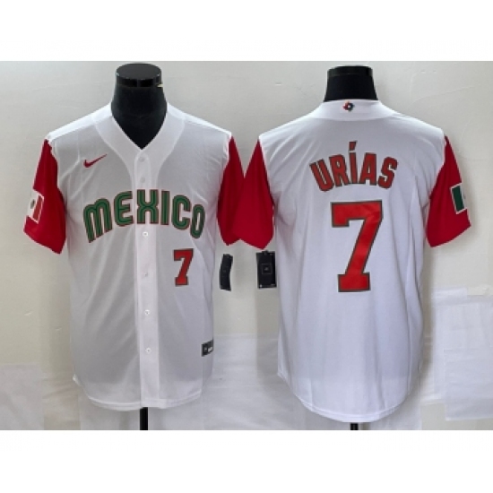 Men's Mexico Baseball 7 Julio Urias Number 2023 White Red World Classic Stitched Jersey 19