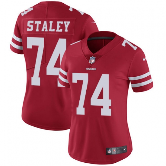 Women's Nike San Francisco 49ers 74 Joe Staley Elite Red Team Color NFL Jersey