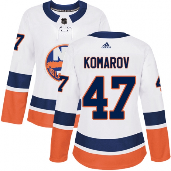 Women's Adidas New York Islanders 47 Leo Komarov Authentic White Away NHL Jersey