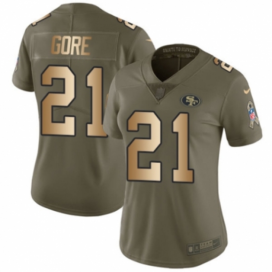Women's Nike San Francisco 49ers 21 Frank Gore Limited Olive/Gold 2017 Salute to Service NFL Jersey