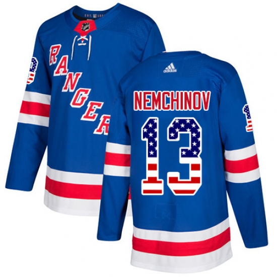 Men's Adidas New York Rangers 13 Sergei Nemchinov Authentic Royal Blue USA Flag Fashion NHL Jersey