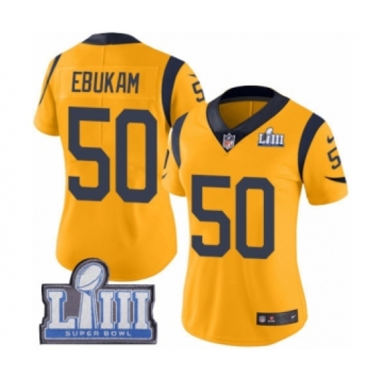 Women's Nike Los Angeles Rams 50 Samson Ebukam Limited Gold Rush Vapor Untouchable Super Bowl LIII Bound NFL Jersey