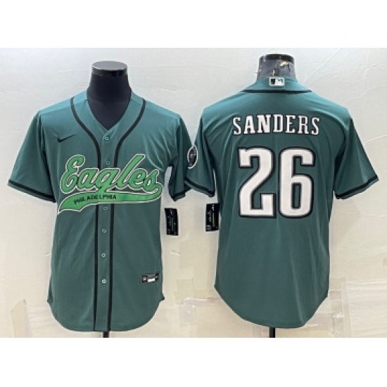 Men's Philadelphia Eagles 26 Miles Sanders Green With Patch Cool Base Stitched Baseball Jersey
