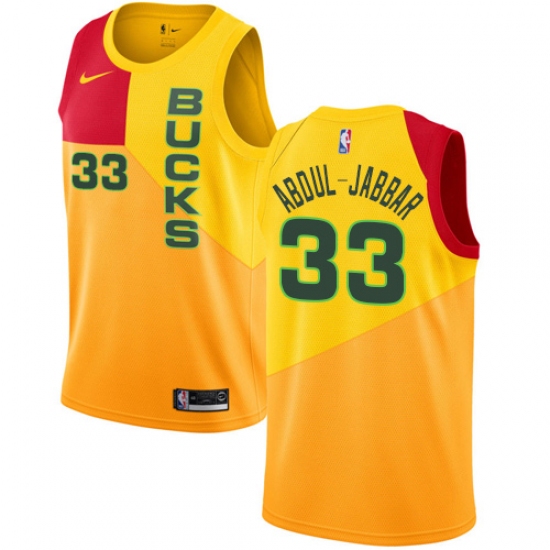Women's Nike Milwaukee Bucks 33 Kareem Abdul-Jabbar Swingman Yellow NBA Jersey - City Edition