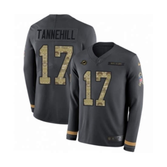 Men's Nike Miami Dolphins 17 Ryan Tannehill Limited Black Salute to Service Therma Long Sleeve NFL Jersey