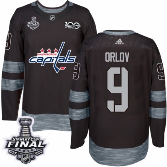 Men's Adidas Washington Capitals 9 Dmitry Orlov Authentic Black 1917-2017 100th Anniversary 2018 Stanley Cup Final NHL Jersey
