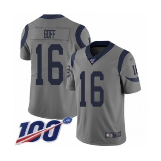 Youth Los Angeles Rams 16 Jared Goff Limited Gray Inverted Legend 100th Season Football Jersey