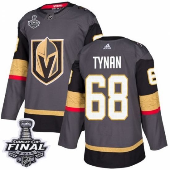 Men's Adidas Vegas Golden Knights 68 T.J. Tynan Premier Gray Home 2018 Stanley Cup Final NHL Jersey