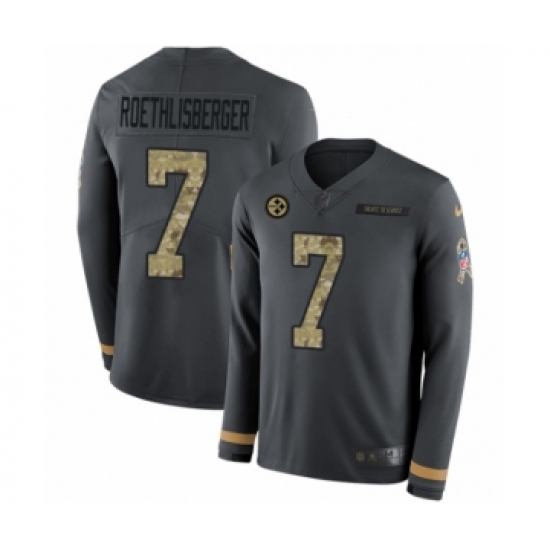 Youth Nike Pittsburgh Steelers 7 Ben Roethlisberger Limited Black Salute to Service Therma Long Sleeve NFL Jersey