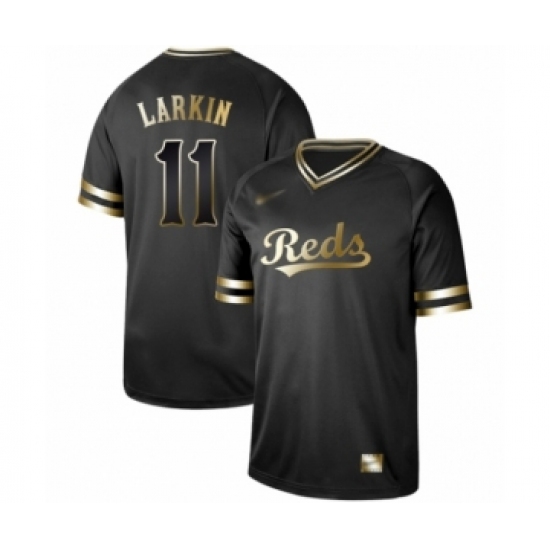 Men's Cincinnati Reds 11 Barry Larkin Authentic Black Gold Fashion Baseball Jersey
