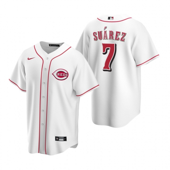 Men's Nike Cincinnati Reds 7 Eugenio Suarez White Home Stitched Baseball Jersey