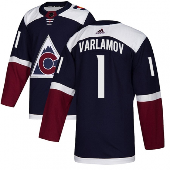 Youth Adidas Colorado Avalanche 1 Semyon Varlamov Authentic Navy Blue Alternate NHL Jersey